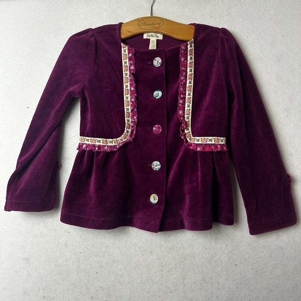 Matilda Jane Girls Purple Velour Peplum Jacket Ruffle Floral Trim Size 8